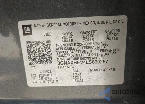 2020 Chevrolet Equinox Fwd Ls from USA, damaged, VIN 3GNAXHEV4LS660257